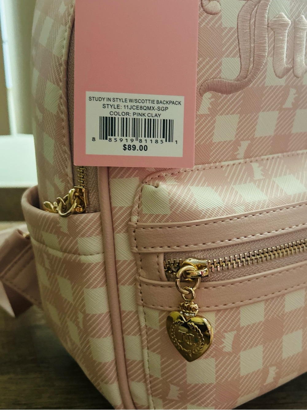 Juicy Couture Study In Style w/scottie Backpack w/ Plush Charm.Pink Clay Color. - Picture 9 of 11